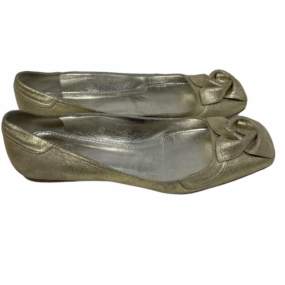 Givenchy Gold Metallic Square Toe Ballet Flats Size 8.5 - Picture 7 of 14